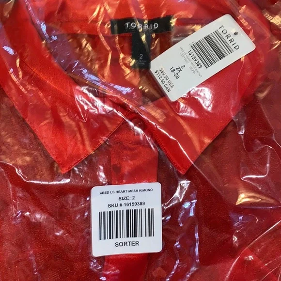 NWT TORRID Kimono - Button Front Mesh Red Hearts - Picture 7 of 9